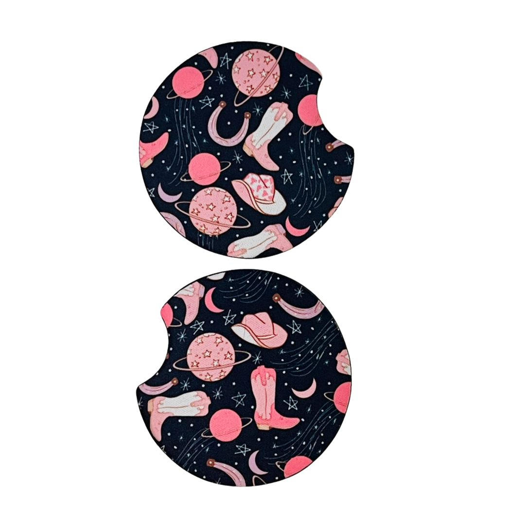 2 Car Coasters, Cosmic Cowgirl Design