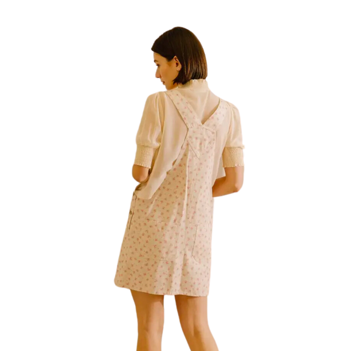 Light Denim Cream Pink Floral Mini Dress