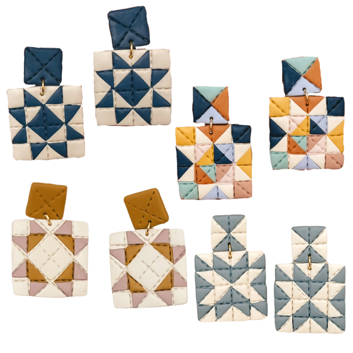 Quilted Style Stud Dangle Earrings
