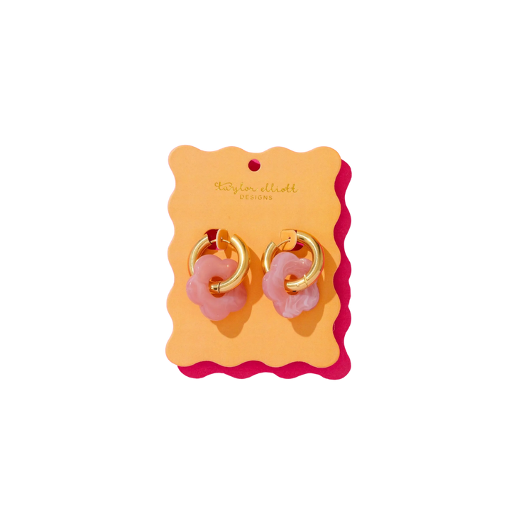 Laurel Pink Acrylic Flower Huggie Earrings