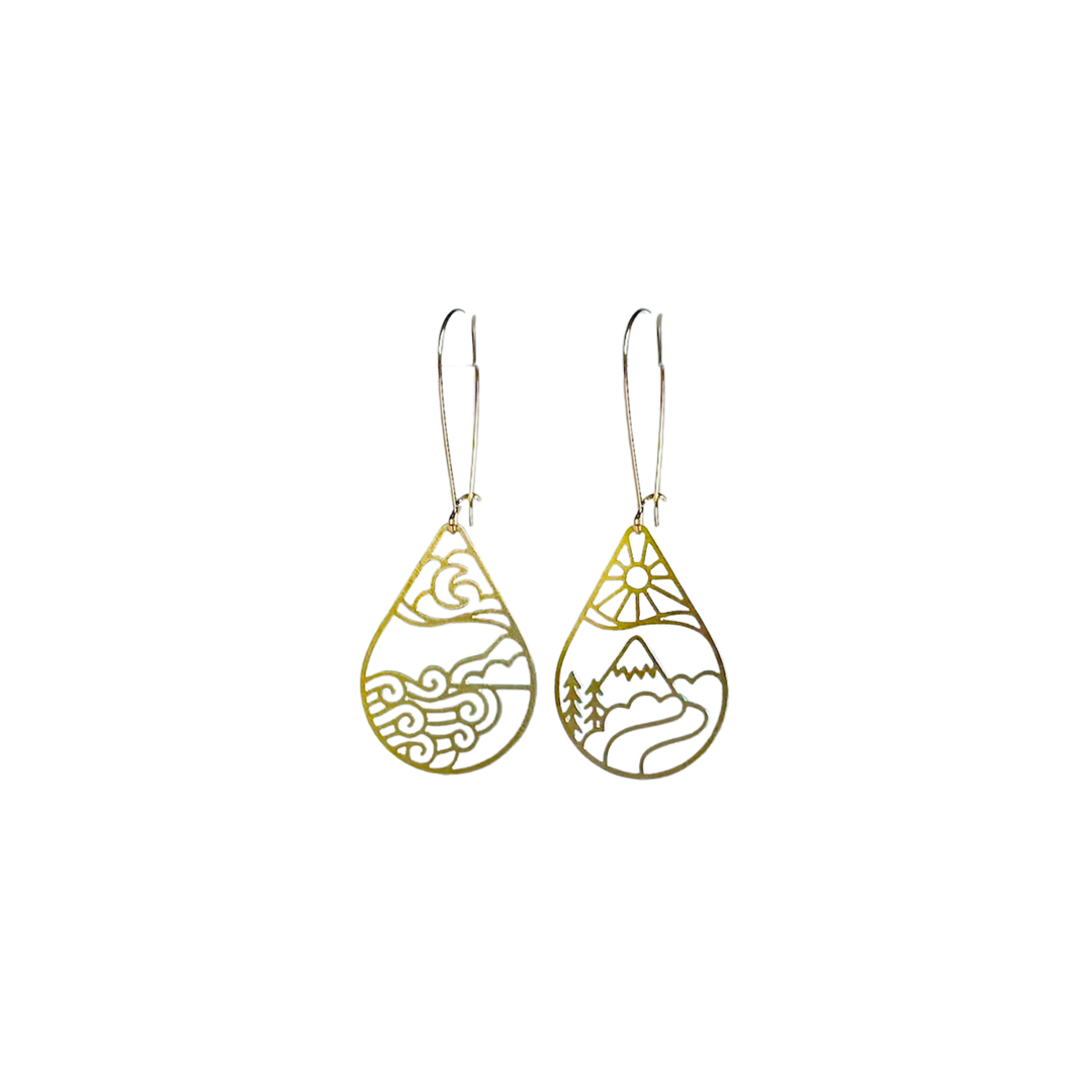 Moon Ocean & Sun Mountain Gold Earrings