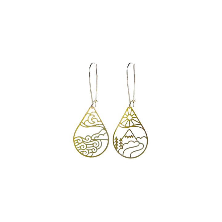 Moon Ocean & Sun Mountain Gold Earrings