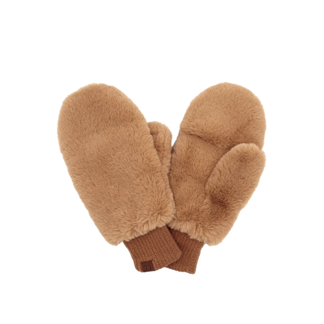 C.C Faux Fur Mittens with Shepherd Lining- Camel