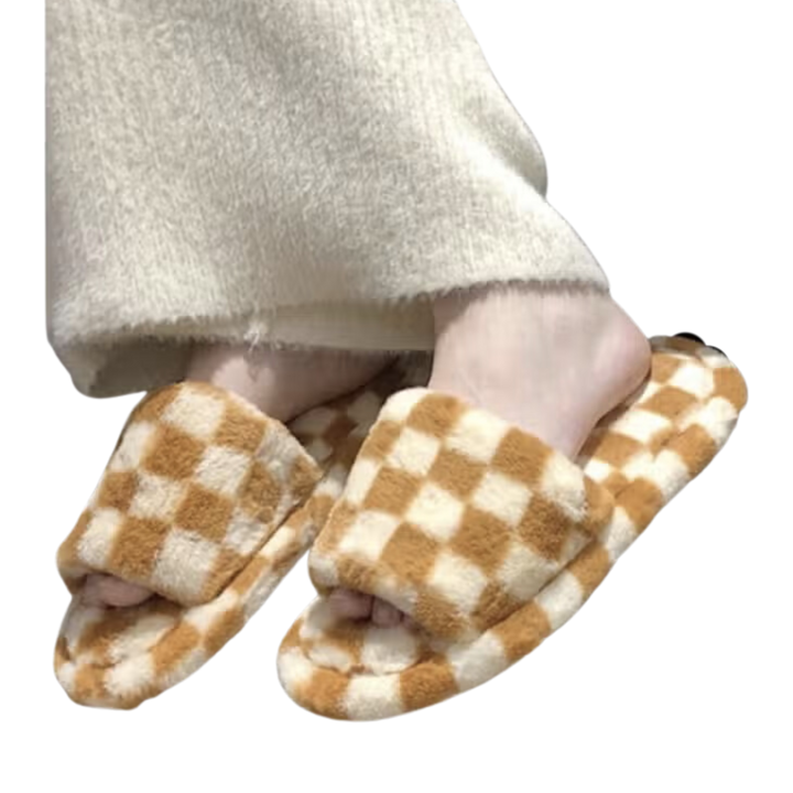 Checkered Fuzzy Slippers