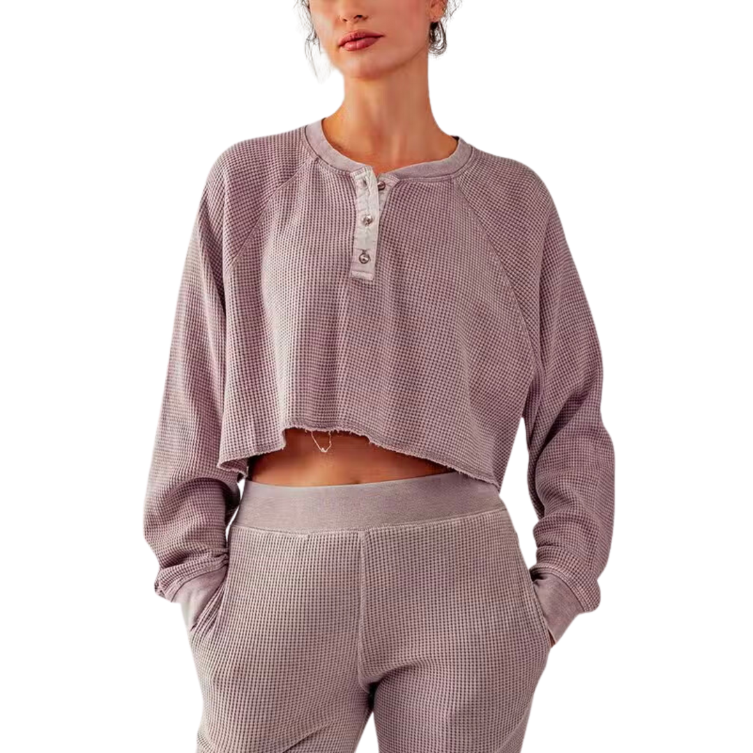 Mineral Washed Cotton Blend Cropped Top - Iris