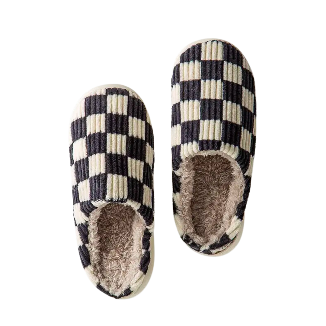 Cozy Checkered Fuzzy Slippers