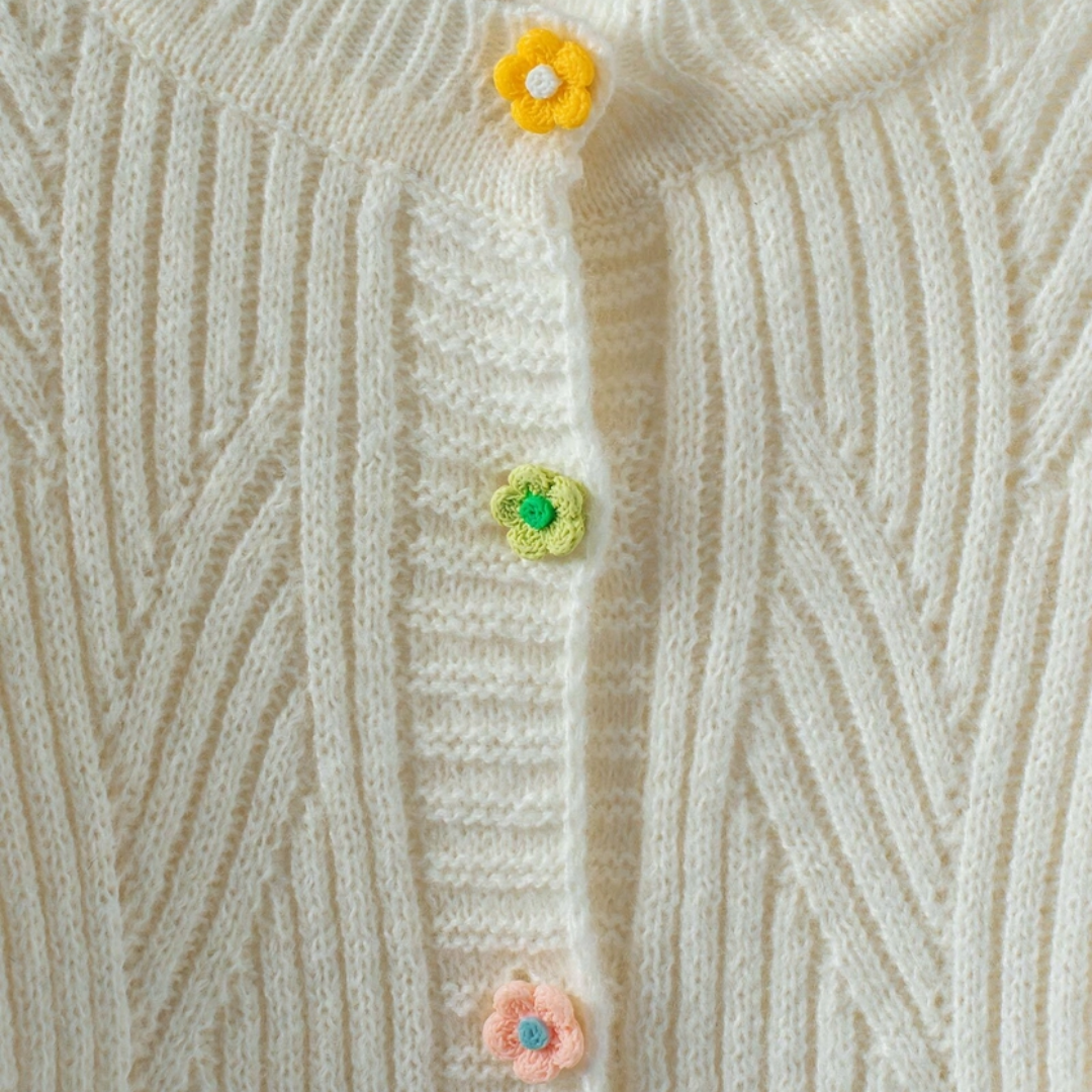 Flower Button Textured Knit Cardigan