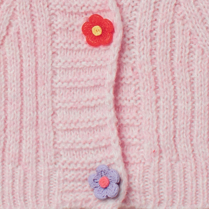 Flower Button Textured Knit Cardigan
