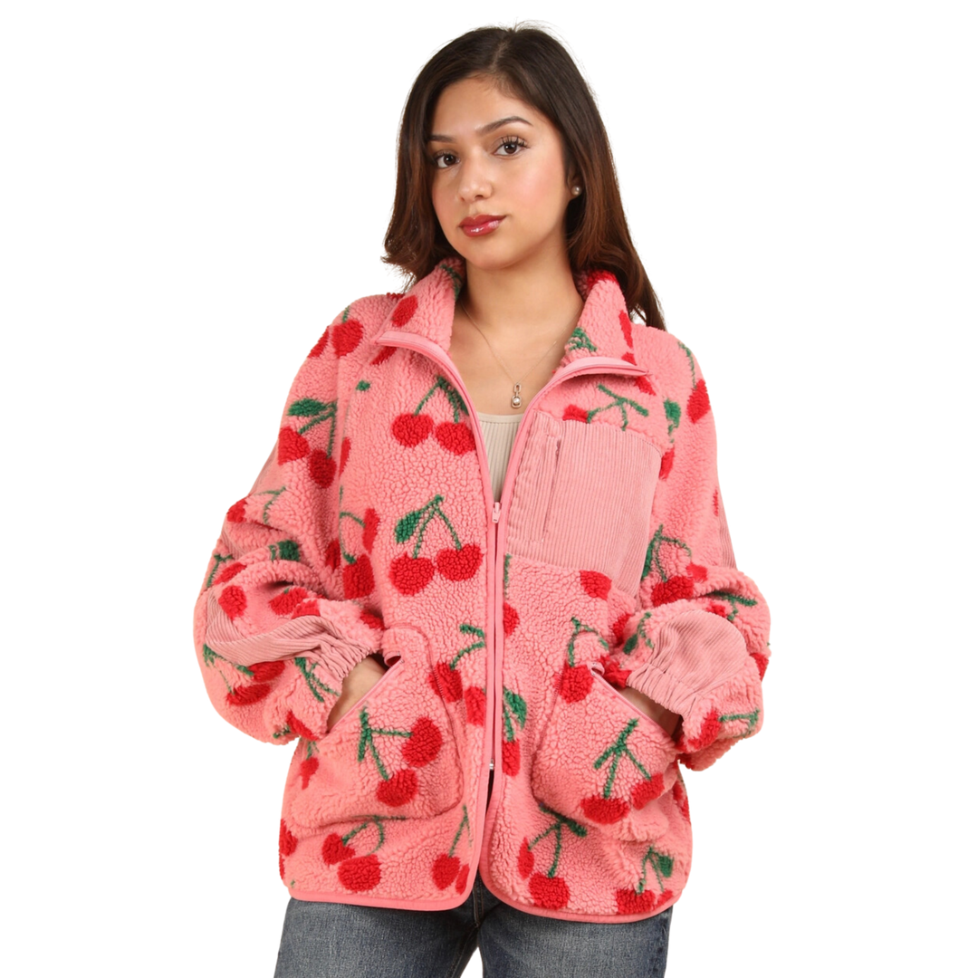 Oversized Printed Fleece Jacket