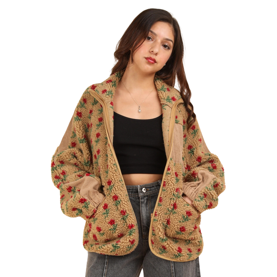 Oversized Printed Fleece Jacket