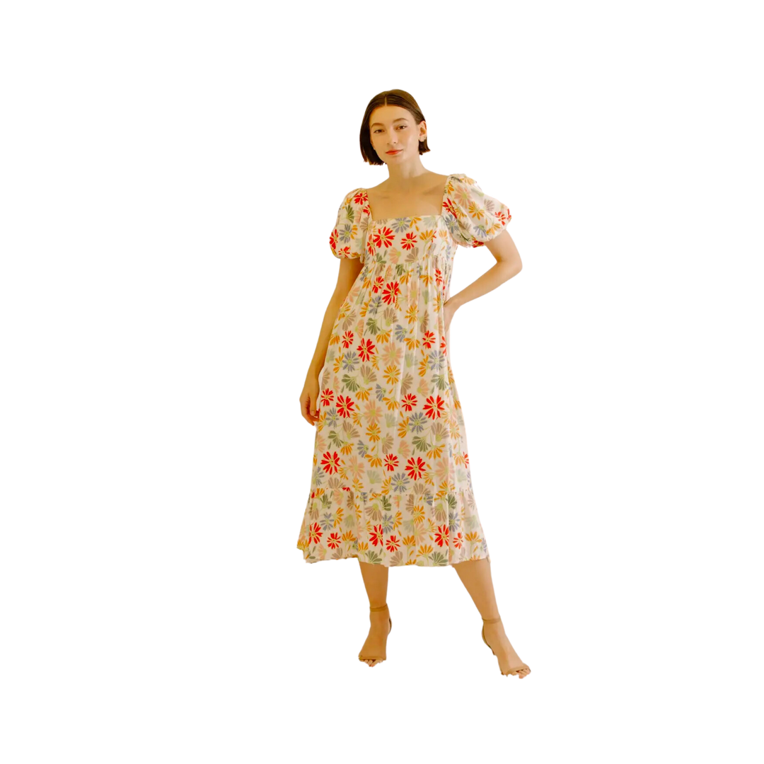 knee length dresses for ladies Multi Color Daisies Baby Doll Midi Dress – Golden Hour Gift Co