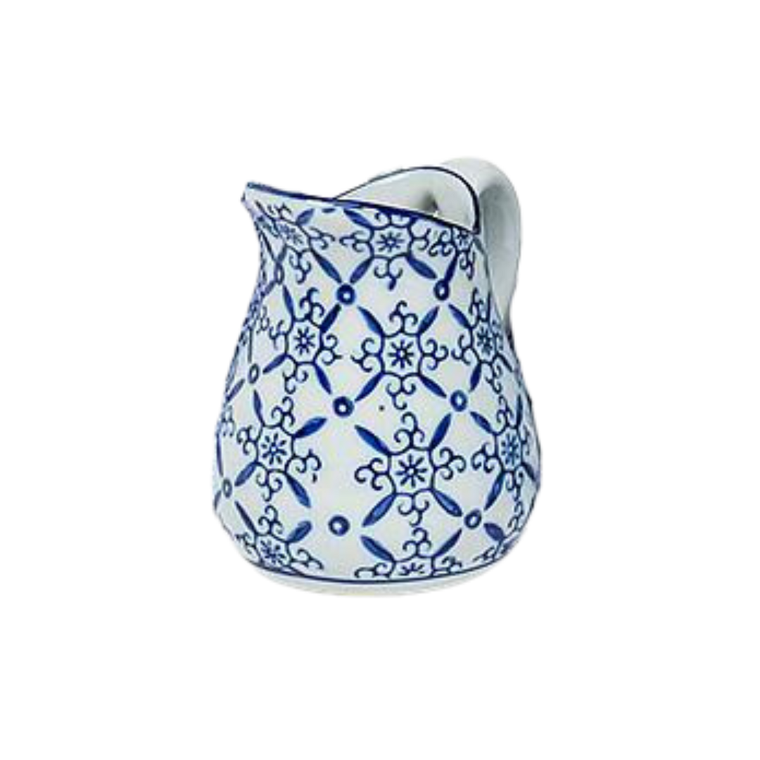 Blue and White Handled Pitcher