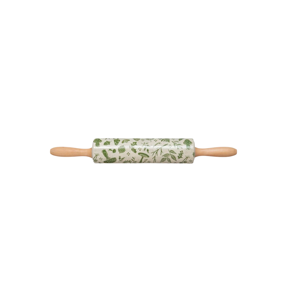 Stoneware Rolling Pin with Foliage Pattern, Multi Color