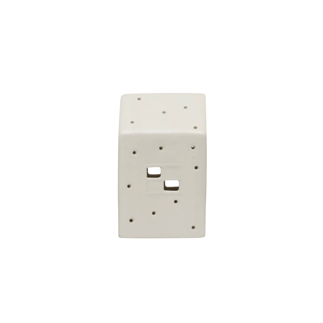 White Stoneware House with LED Light