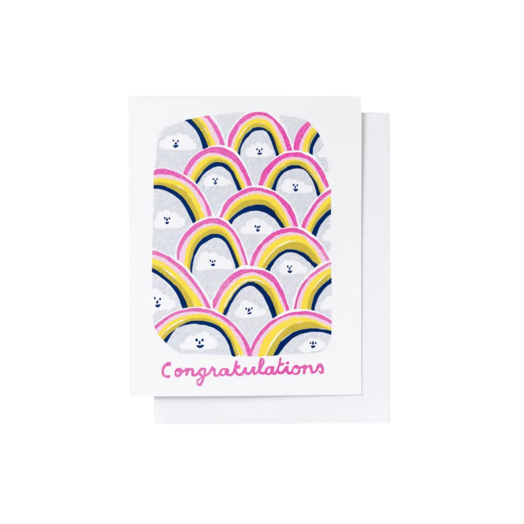 Congratulations Clouds Risograph Card - Graduation Card