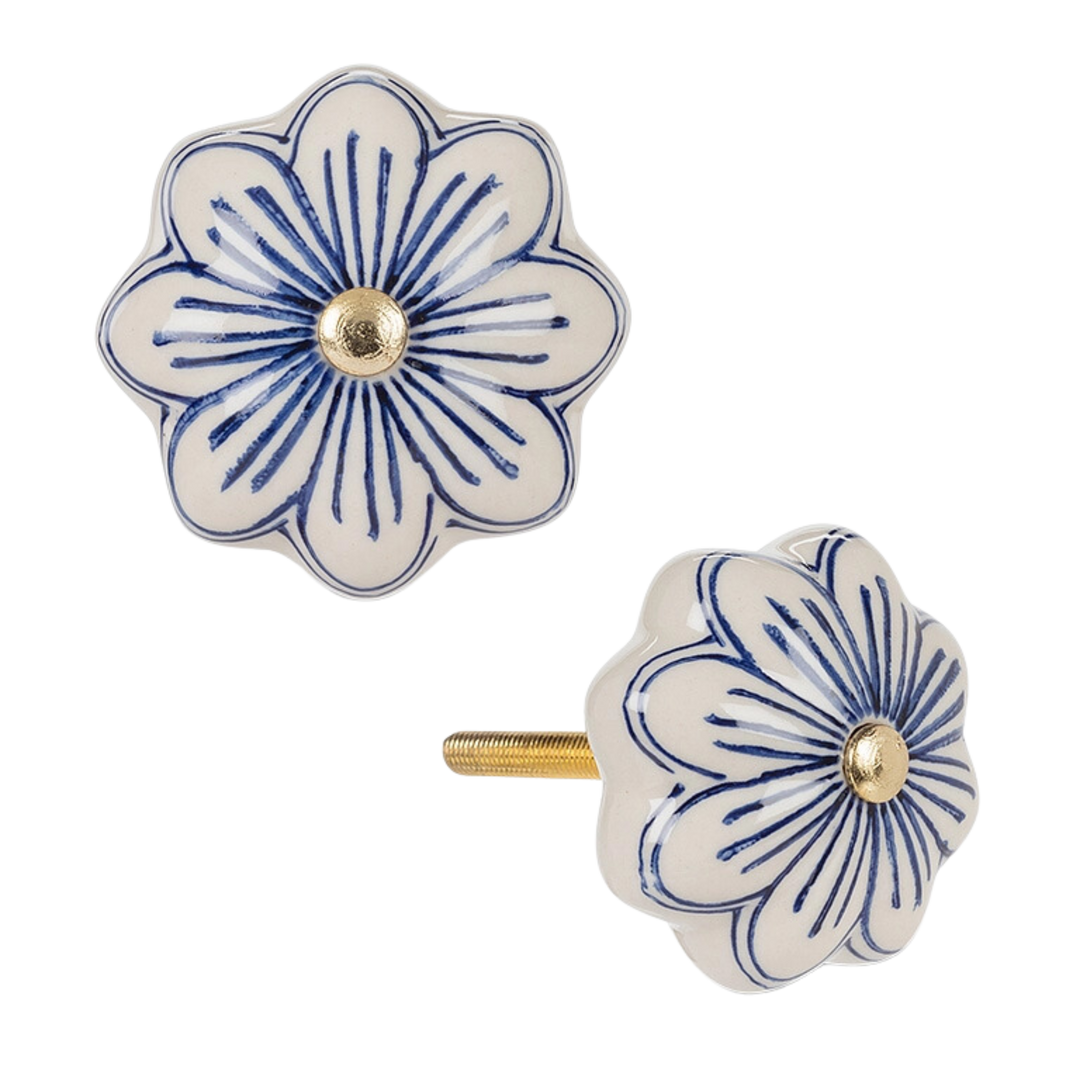 Blue & White Flower Petal Knob