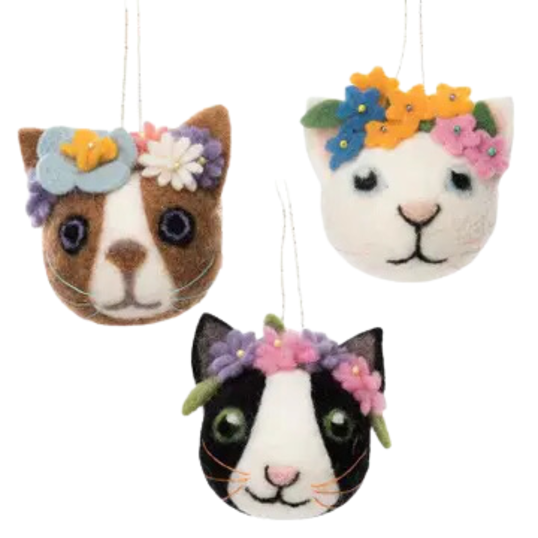 Cat Faces W/Flowers Ornament