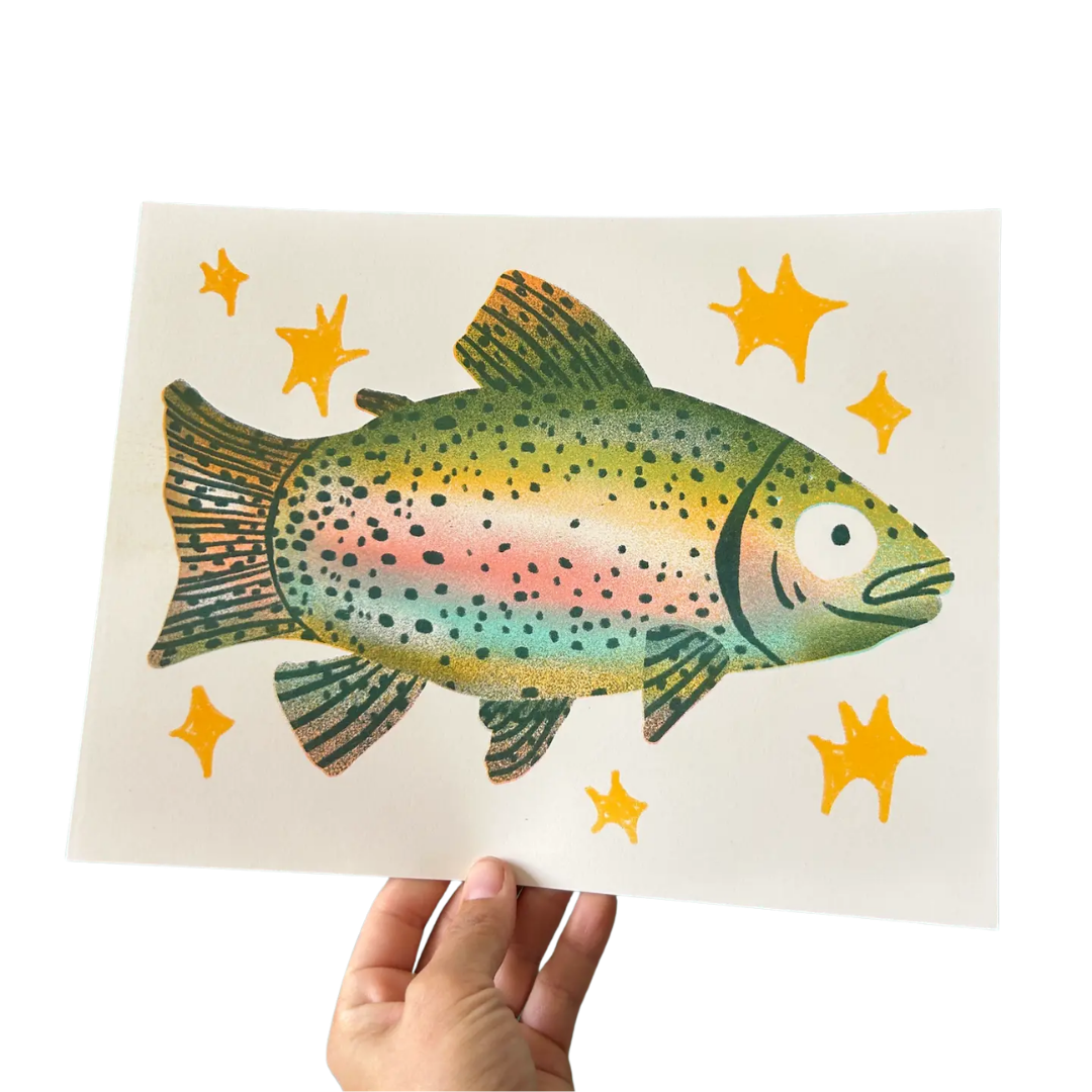 Rainbow Trout Risograph Print