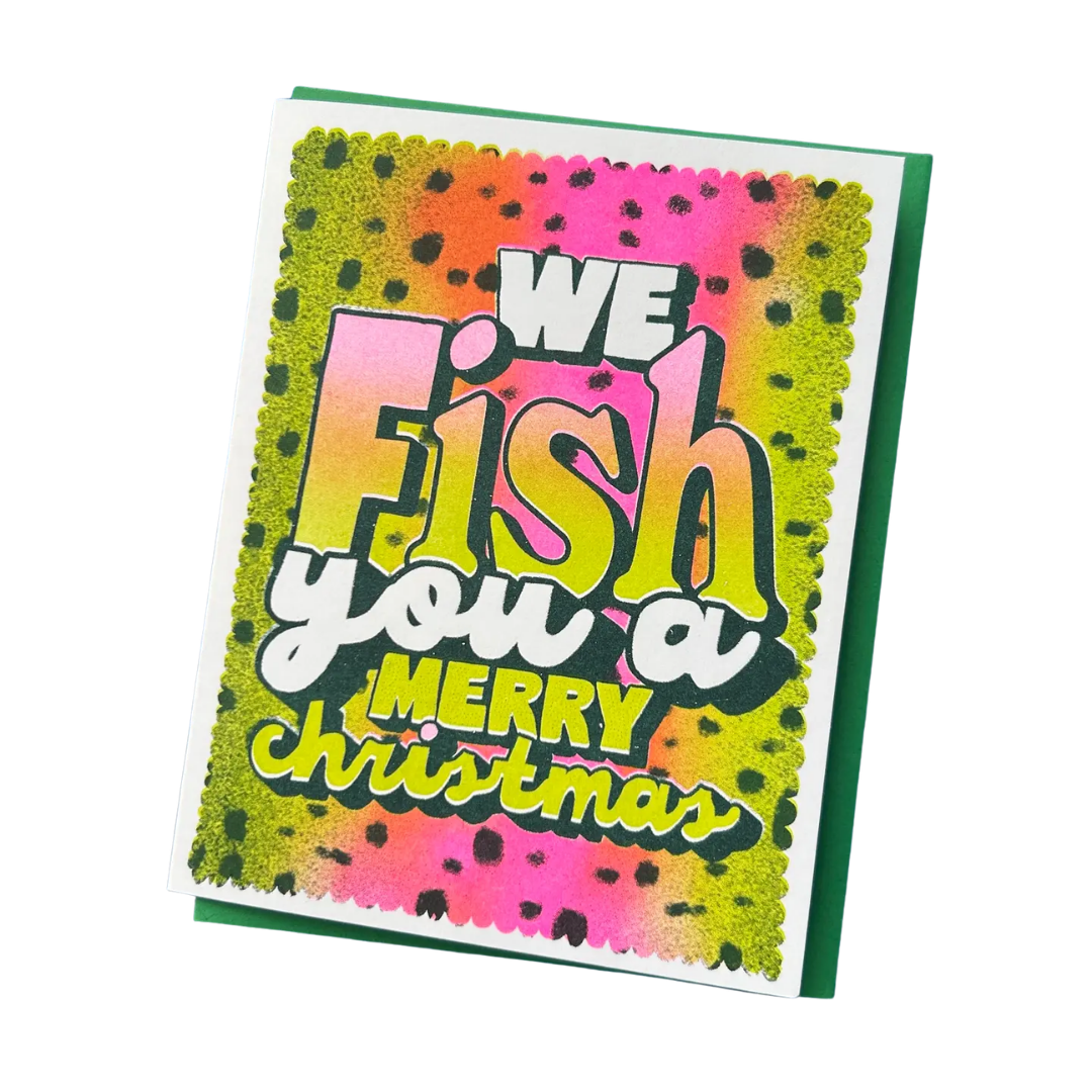 We Fish You A Merry Christmas Risograph Greeting Card