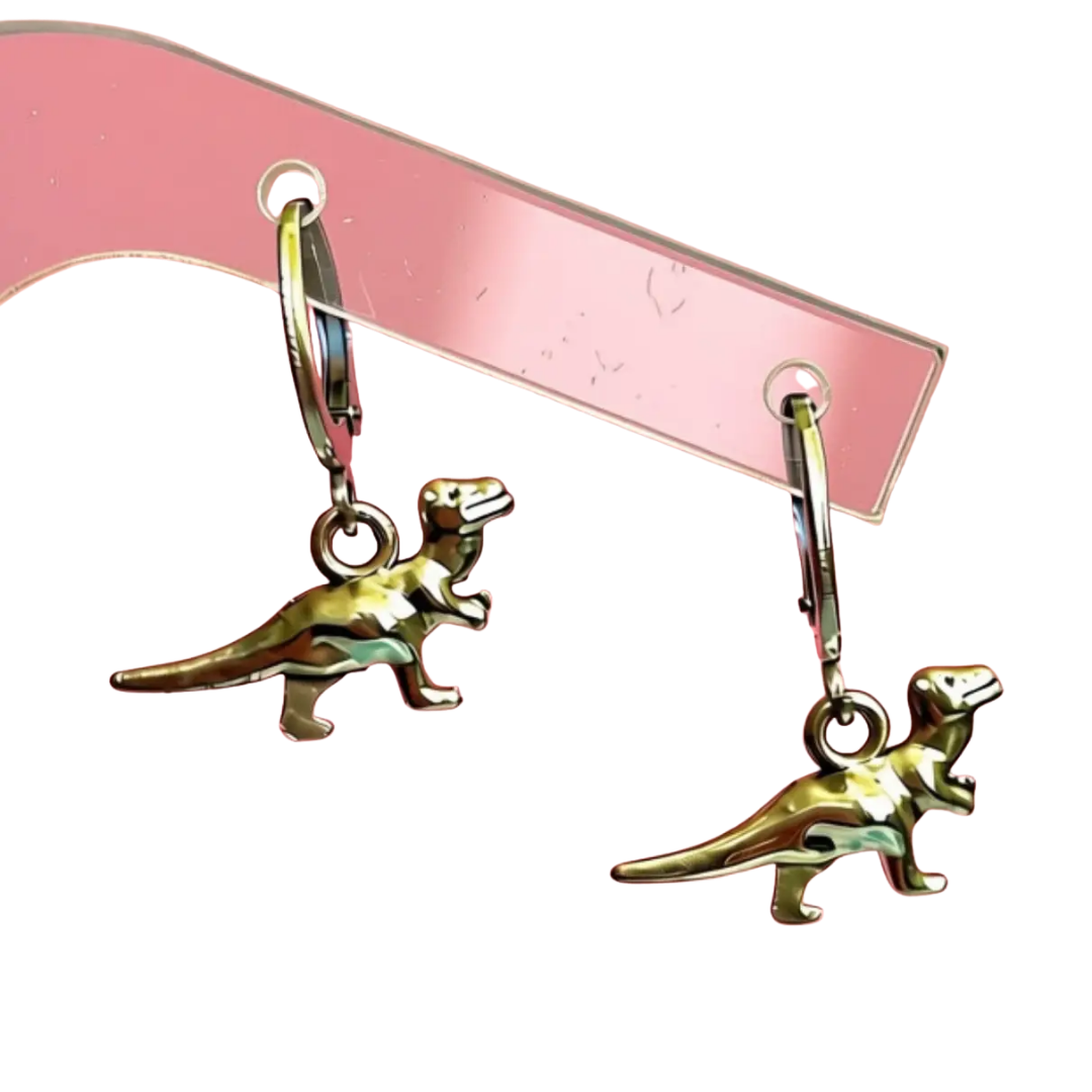 Silver T-Rex Hoop Earrings