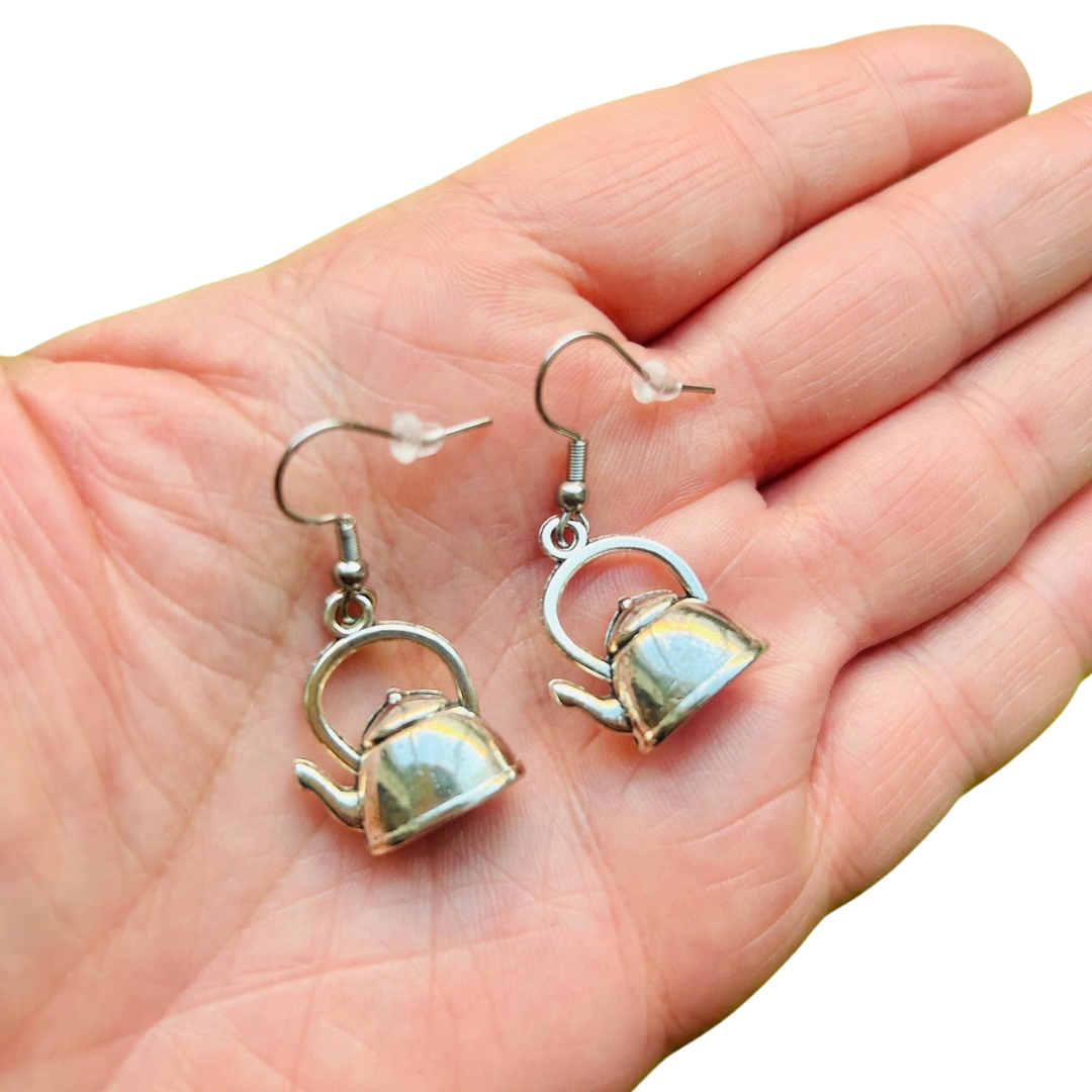 Silver Tea Kettle Earrings
