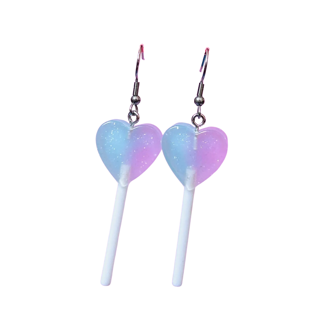 Glittery Blue and Purple Lollipop Earrings