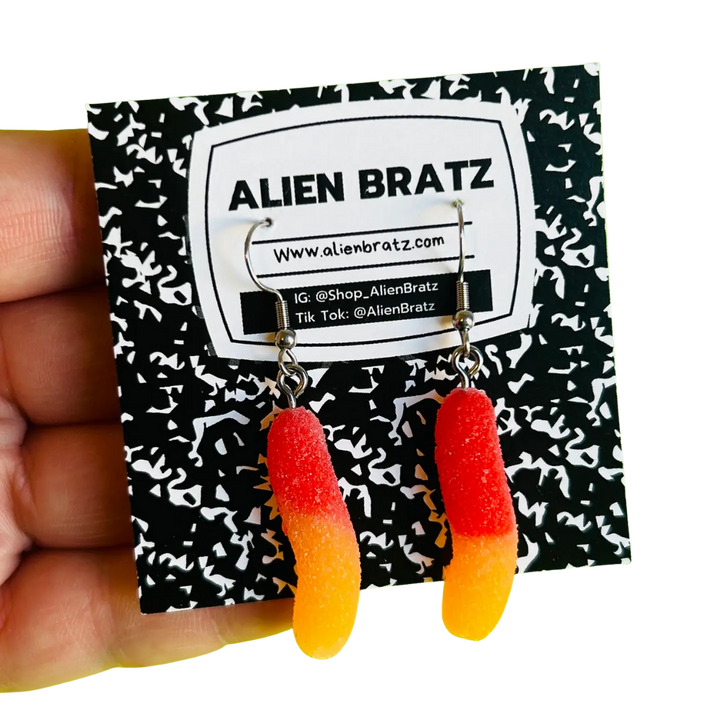 Sour Candy Worm Earrings Red and Yellow