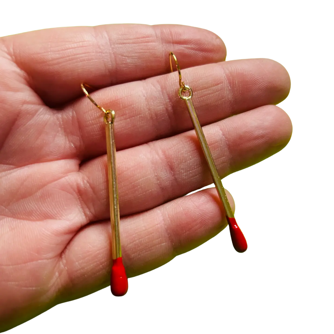 Golden Match Stick Earrings