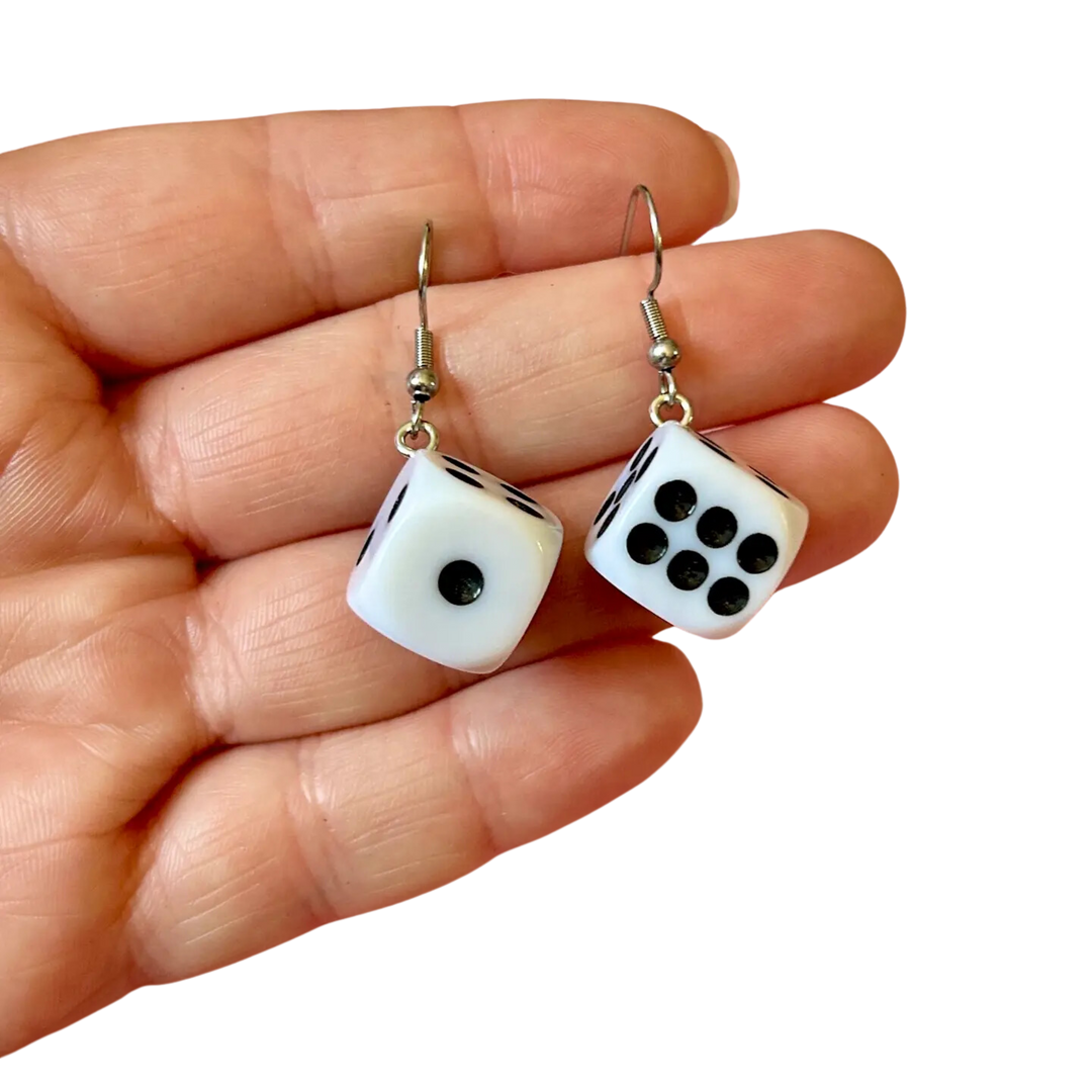 White Dice Earrings