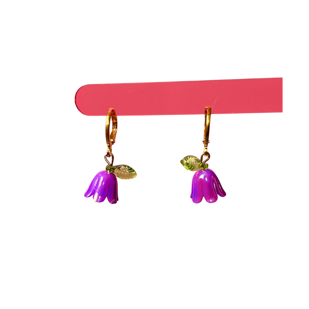 Gold Purple Tulip Earrings