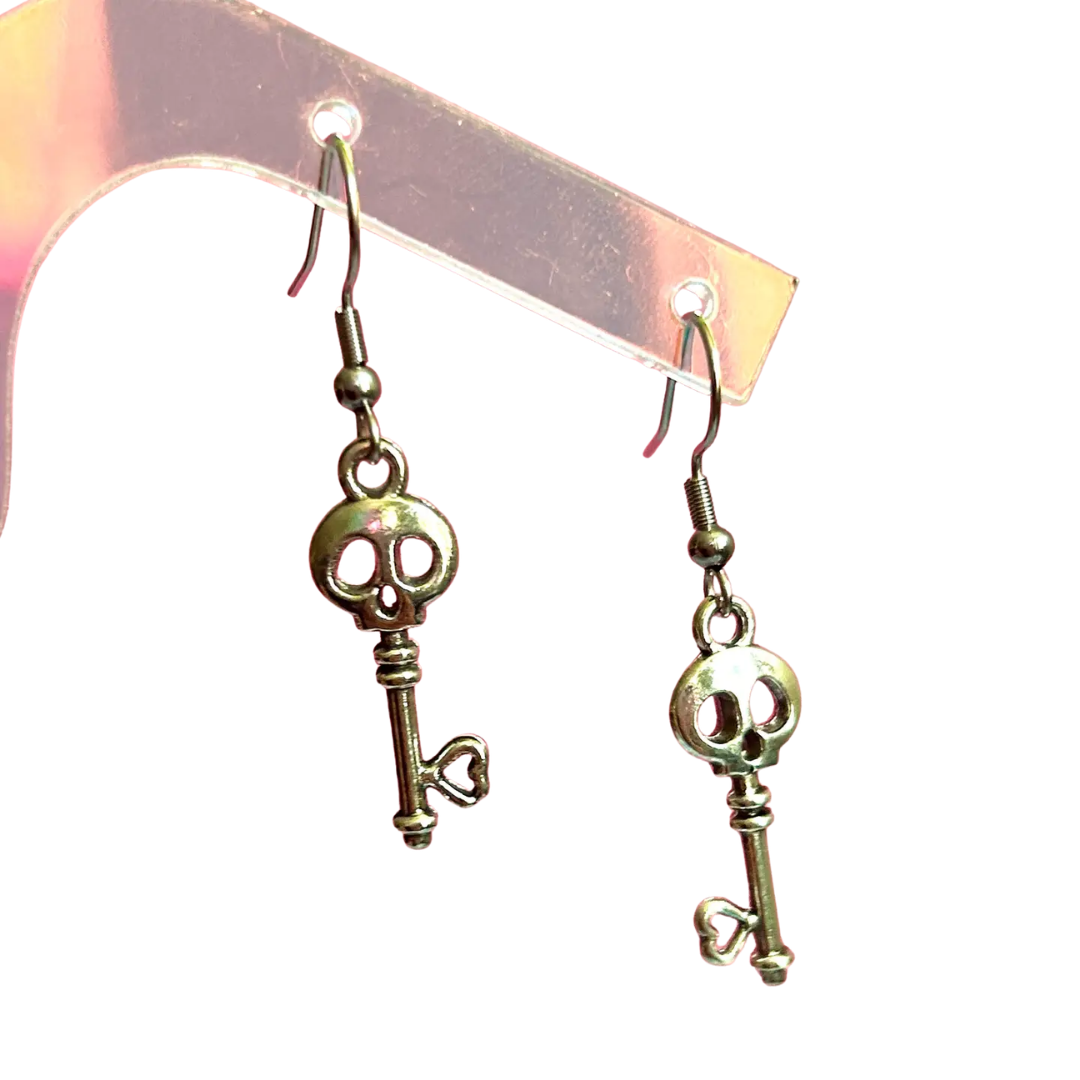 Silver Skeleton Key Earrings