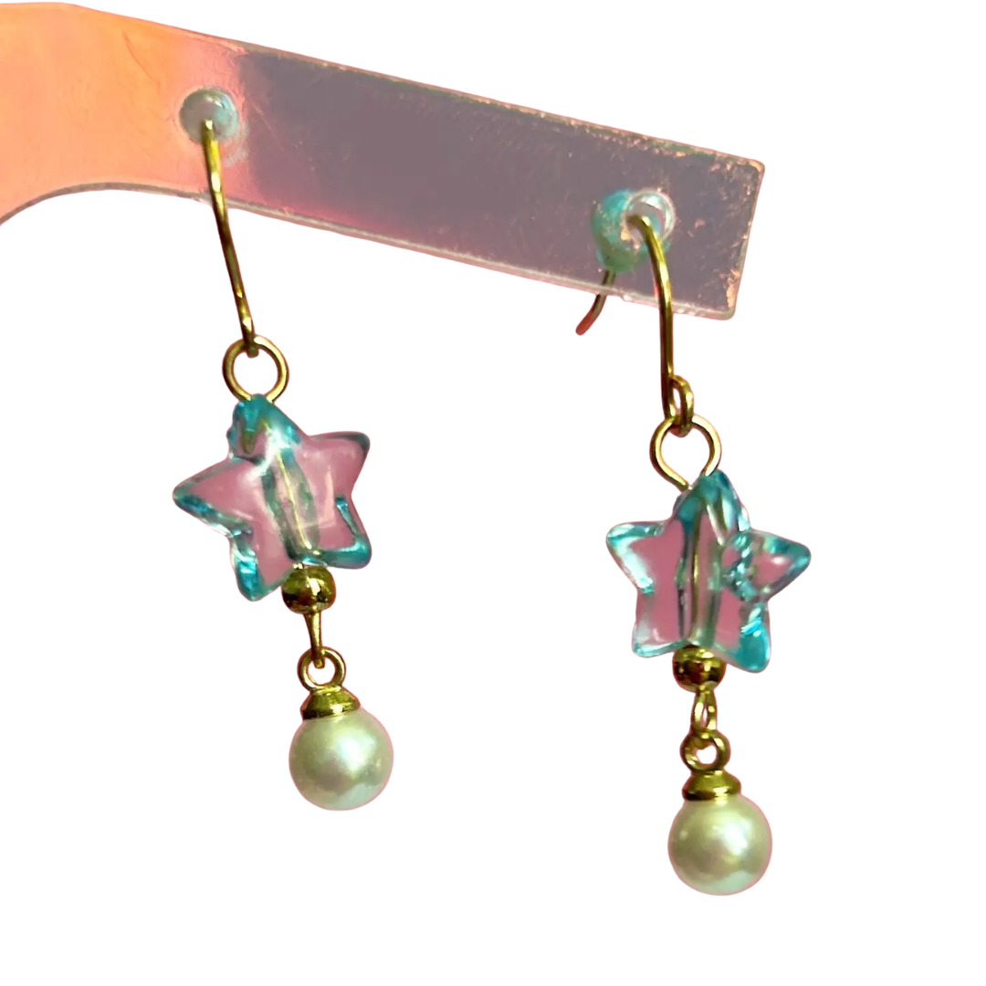 Star and Bead Gold Earrings