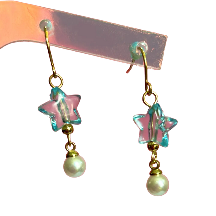 Star and Bead Gold Earrings