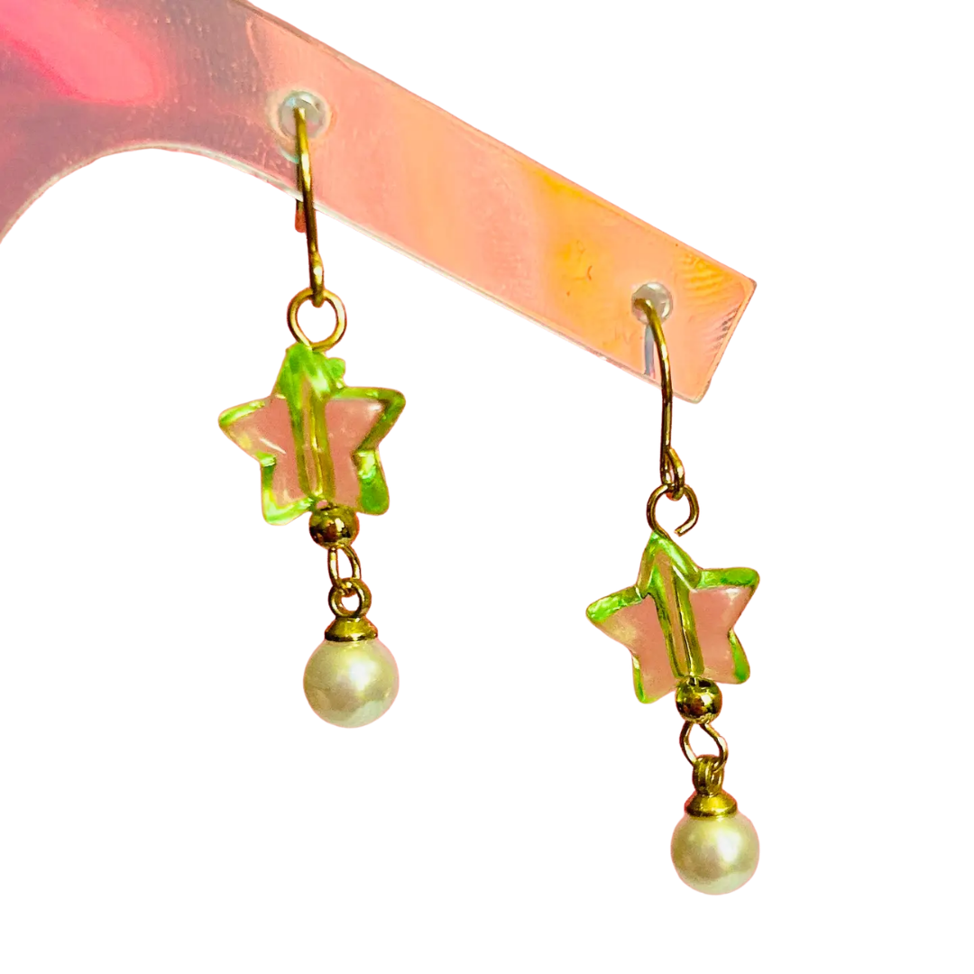 Star and Bead Gold Earrings