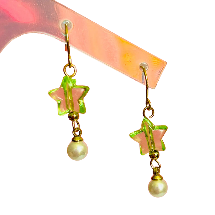 Star and Bead Gold Earrings