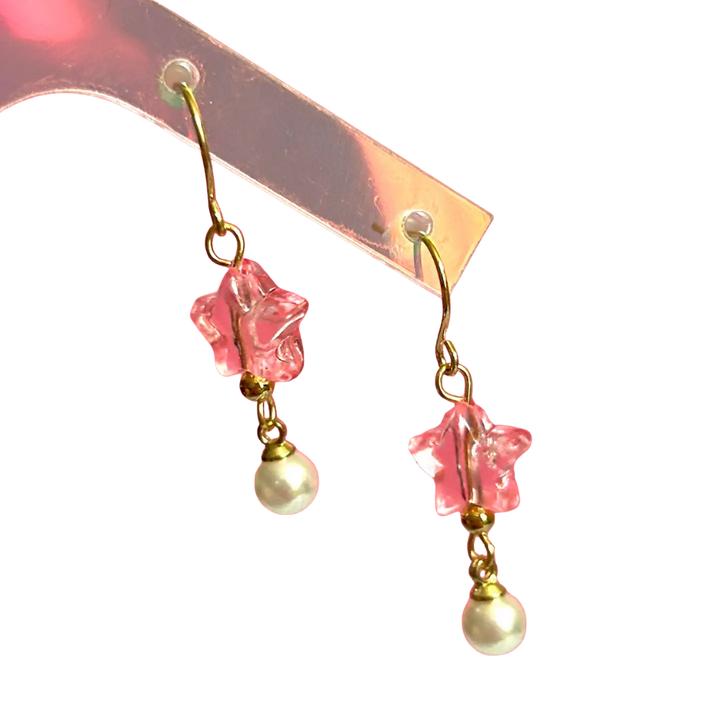 Star and Bead Gold Earrings