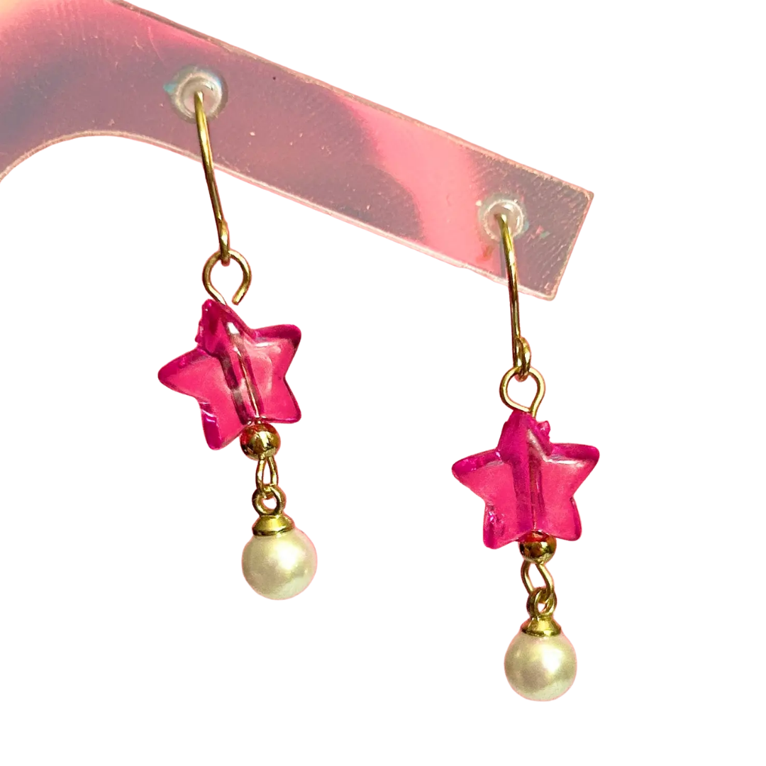 Star and Bead Gold Earrings
