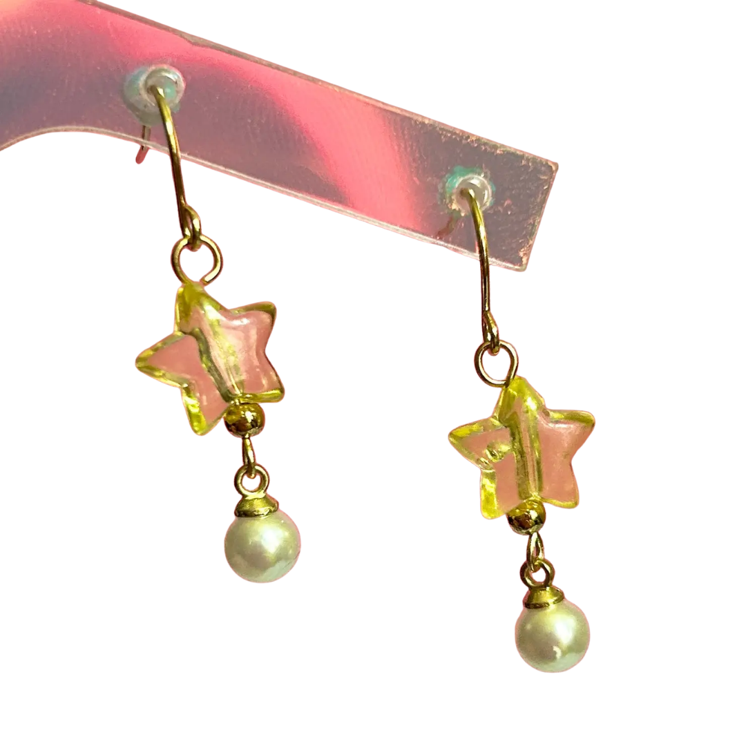 Star and Bead Gold Earrings