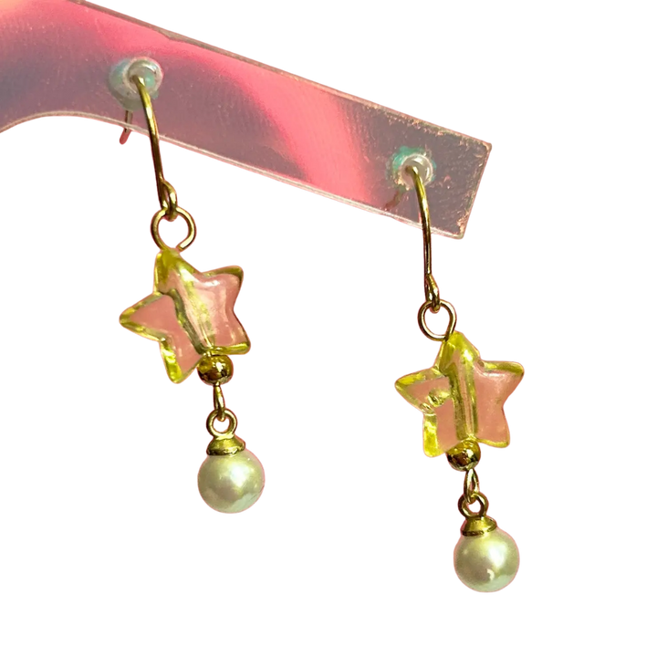 Star and Bead Gold Earrings