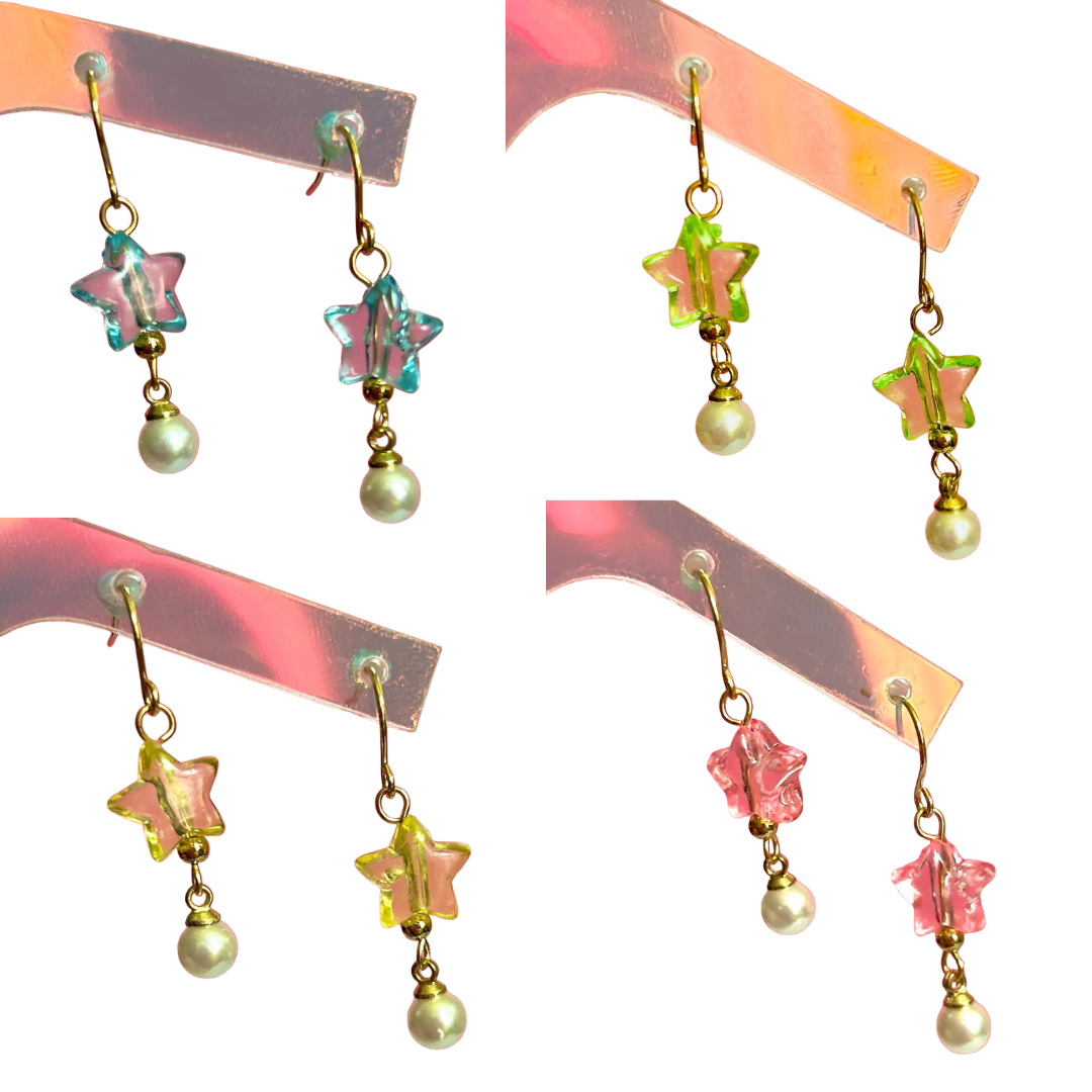Star and Bead Gold Earrings