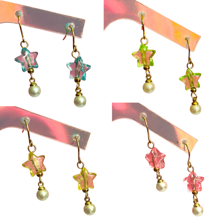 Star and Bead Gold Earrings