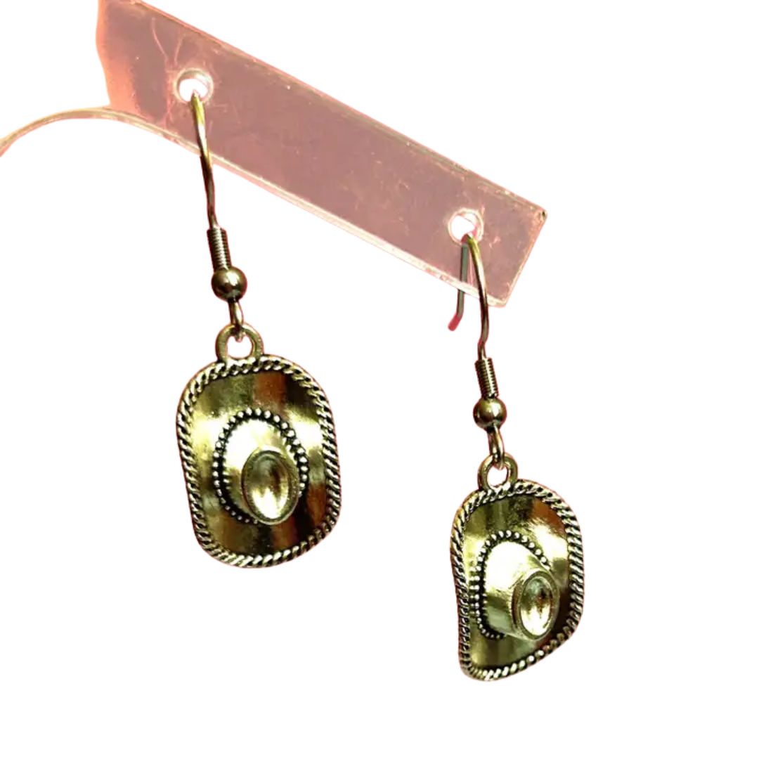 Silver Cowboy Hat Earrings