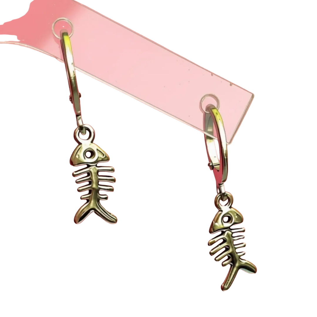 Silver Fishbone Hoop Earrings
