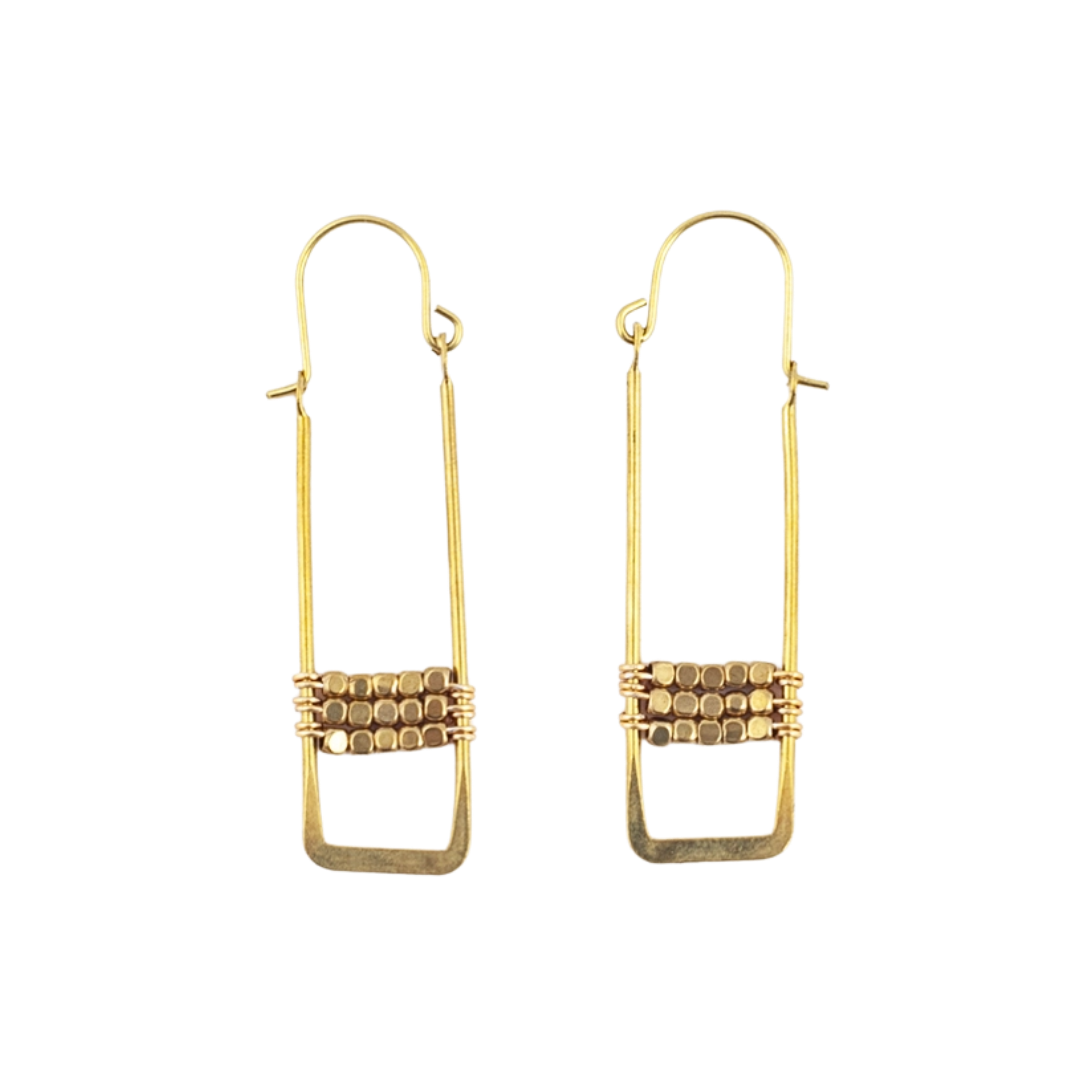 Framed Brass Cube Earrings