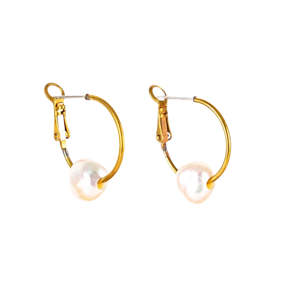 Large Pearl Hoop Earrings