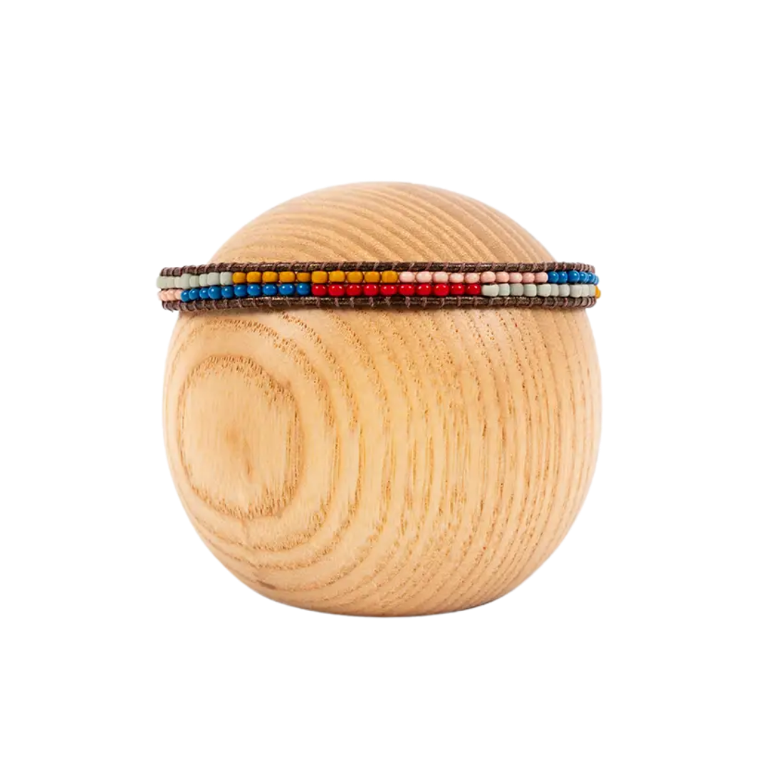 Layered Stripes Bead & Leather Bracelet