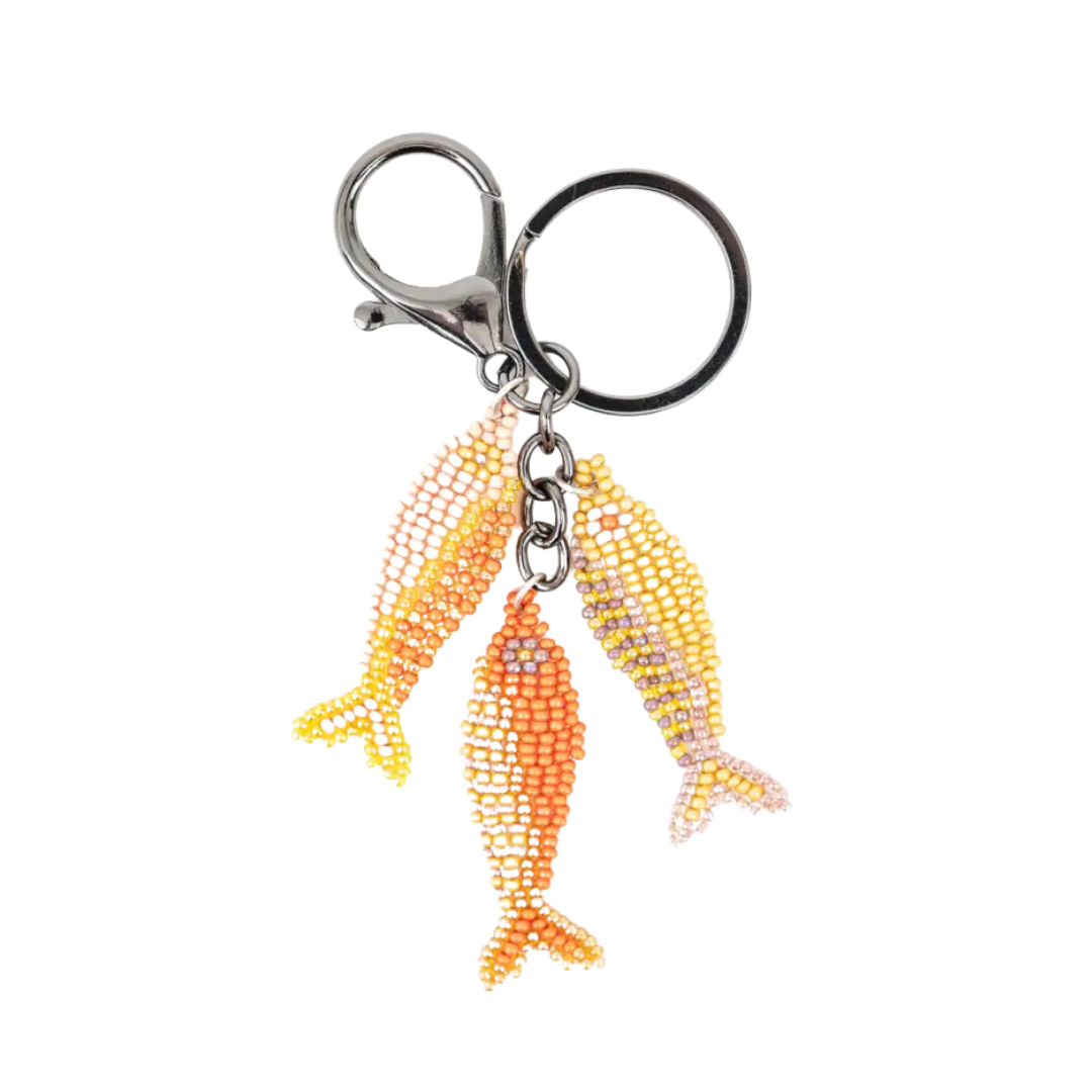 Three Fish Beaded Keychain