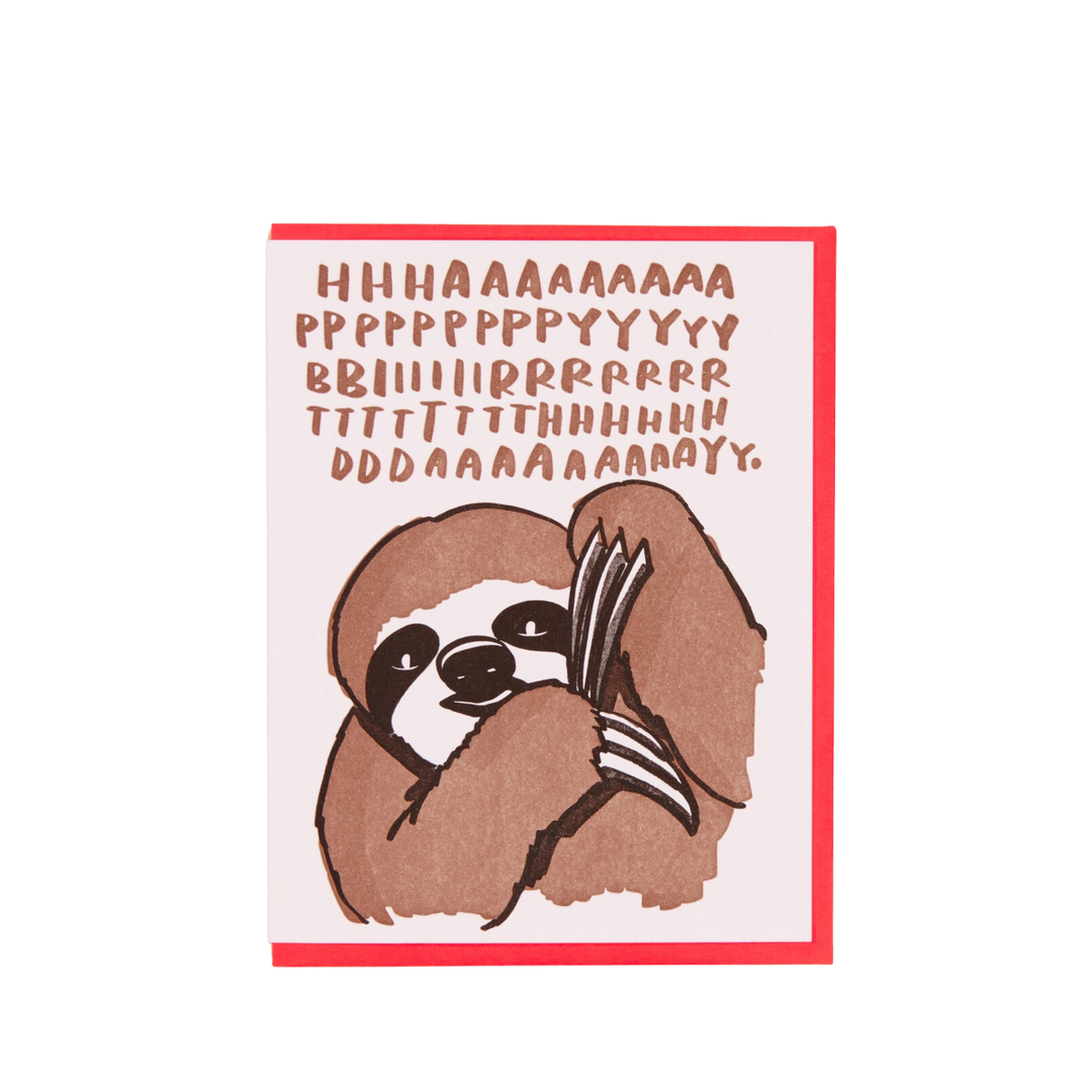 Happy Birthday Sloth Card - Red