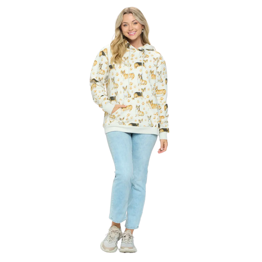 Dog and Paws Print Hoodie with Pockets