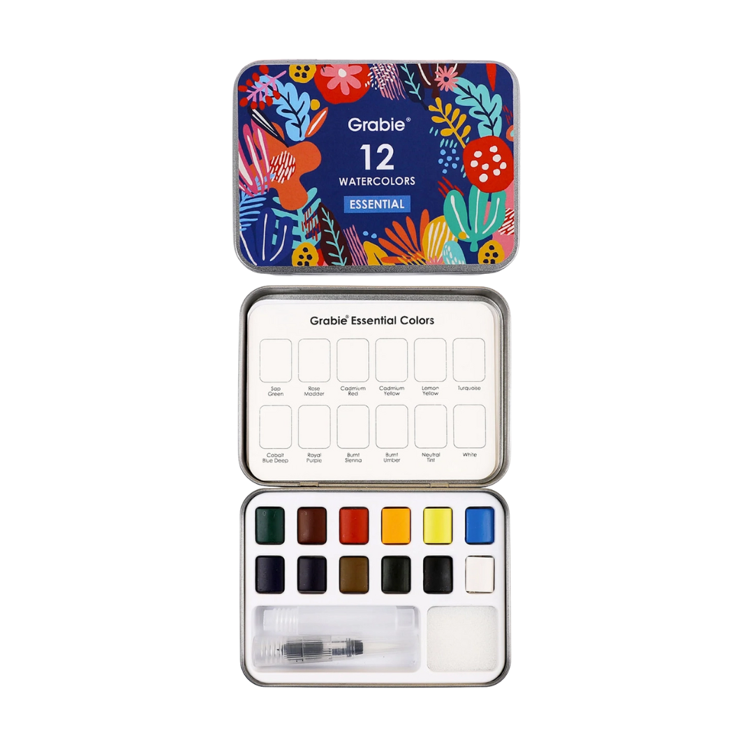 Watercolor Pocket Set of 12 with Brush - Essential Colors